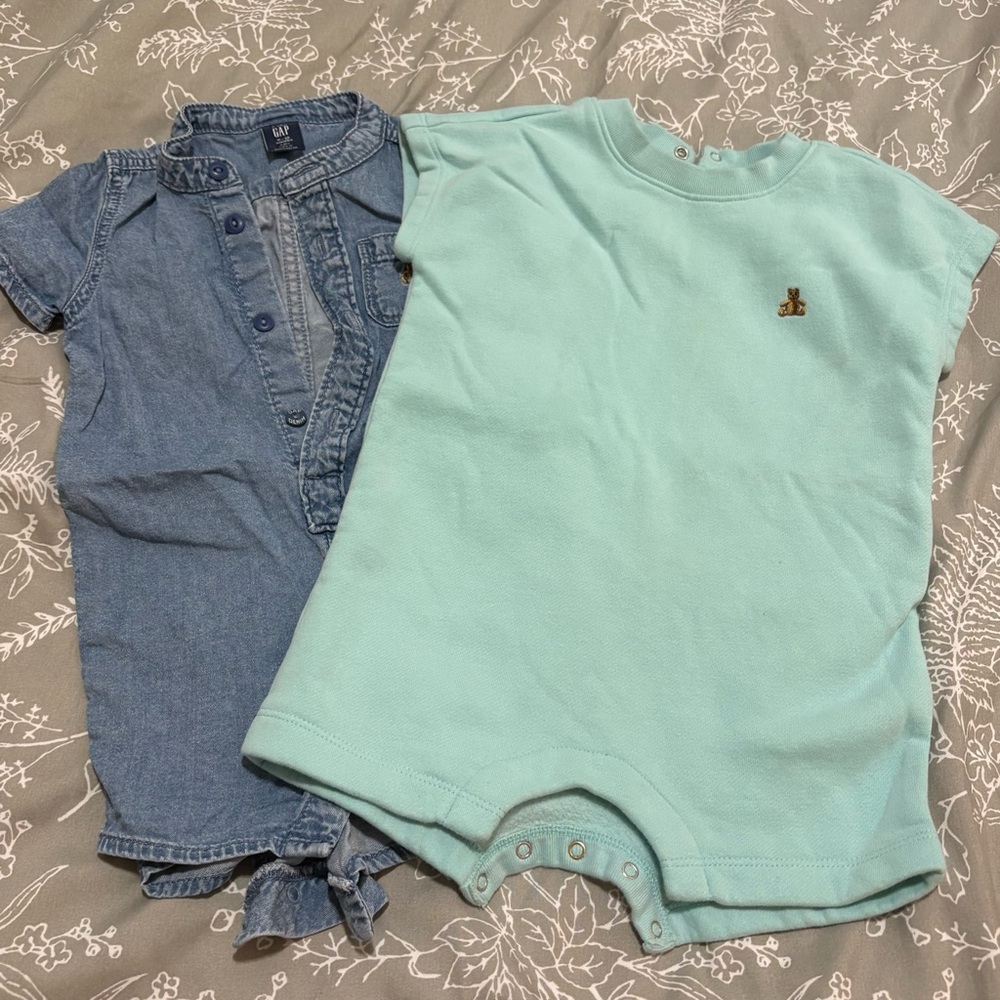 GAP Baby Denim and Mint Romper Set